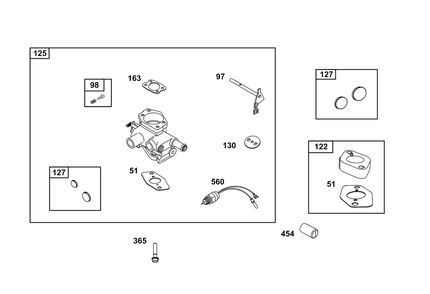 Carburetor Group Diagram and Parts List for 389447-0123-E1  Briggs and Stratton Engine